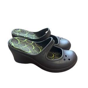 Crocs Sassari Wedge Sandals Womens Size 7 Brown Green Excellent Mary Jane Mule